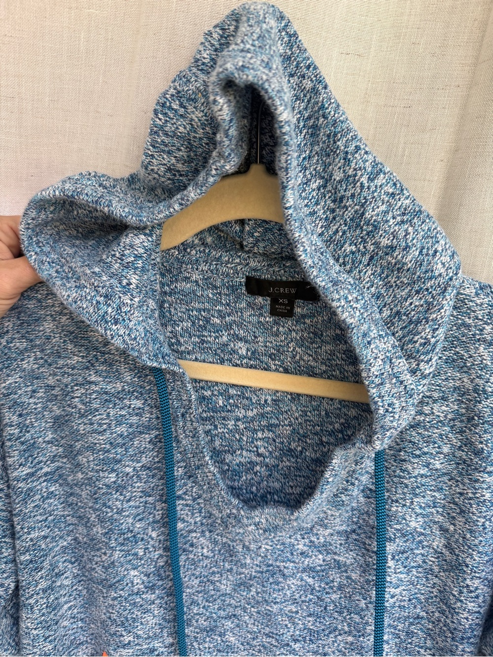 J.Crew Re-Imagined XS Blue Marled Knit Hoodie Orange Trim Pullover - Picture 5 of 7
